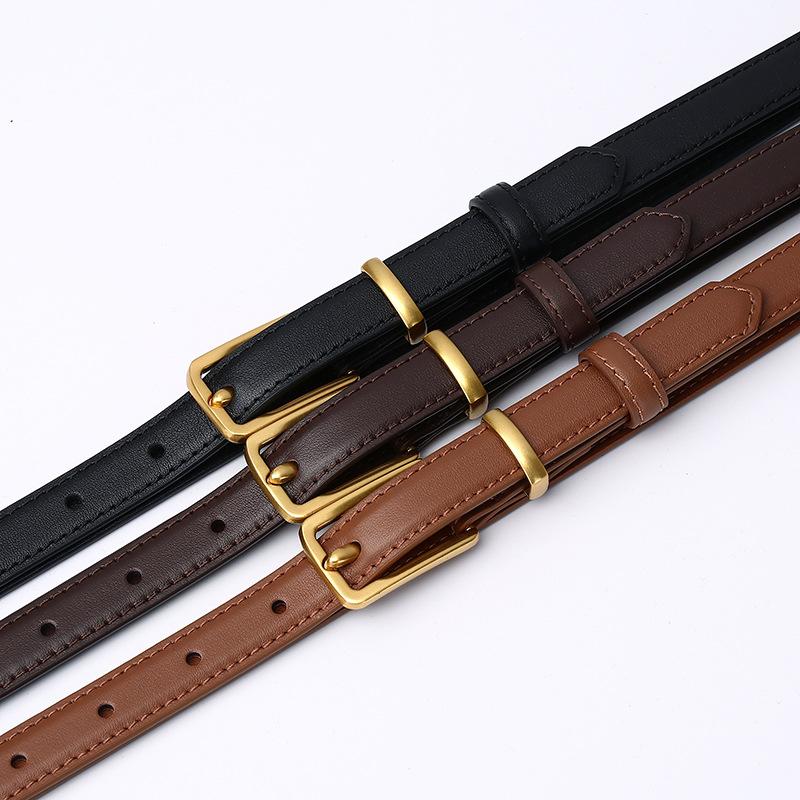 Light Luxury Leather Pure Cowhide Belt Women'S Simple And Versatile Korean Version Ins Style Advanced Sense Casual Thin Belt Women