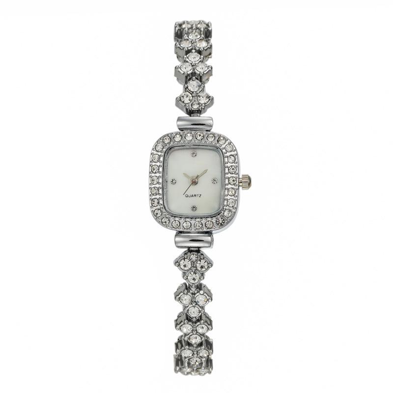 Popular Women's Fashion Watch with Mother-of-Pearl Rhinestone Dial and Bracelet - Elegant Casual Square Quartz Watch