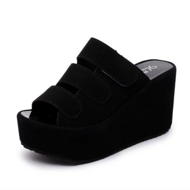 

Женские дышащие шлепанцы на платформе-клине с липучкой большого размера Size 35 чёрный