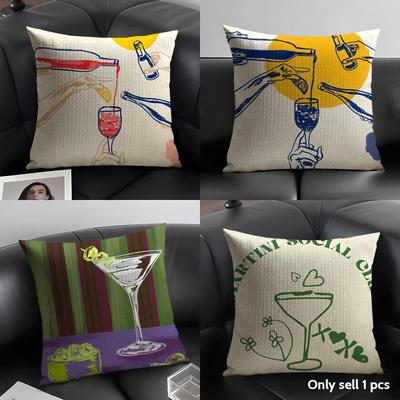 Food And Drinks Cushion Cover Summer Breathable Linen Organic Fabric Double-Sided Printing Sofa Pillow Case Home Decor