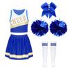 Girls Cheerleading Outfit Sleeveless V Neck Crop Top and Elastic Waist Skirt Set with Bowknot 2Pcs Hand Flowers