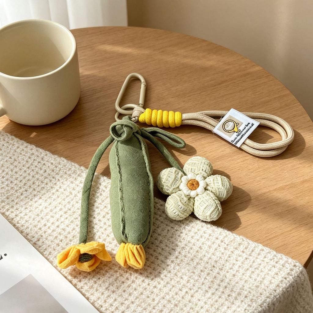 Cute Cartoon Flower Pendant Nylon Lanyard Keychain Charm for Girls' Bags & Phones