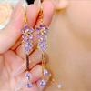 Exquisite Purple Zircon Flower Leaves Long Tassel Earrings For Women Fashionable Daily Accessory Party  Birthday Gifts
