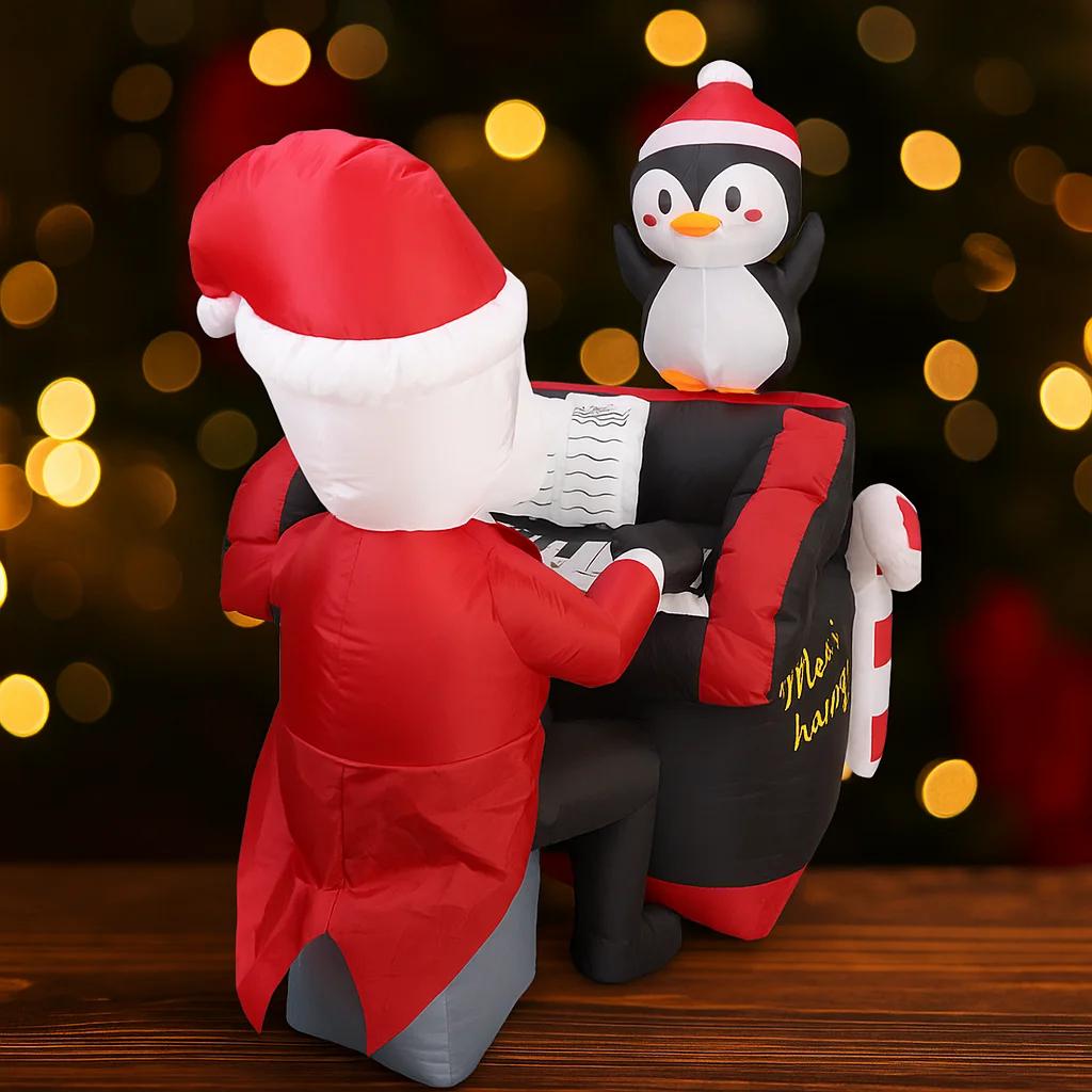 4.92FT Inflatable Toy Santa Piano Penguin with LED Light Holiday Gifts Xmas Decoration for Yard Christmas Supplies Home Ornament
