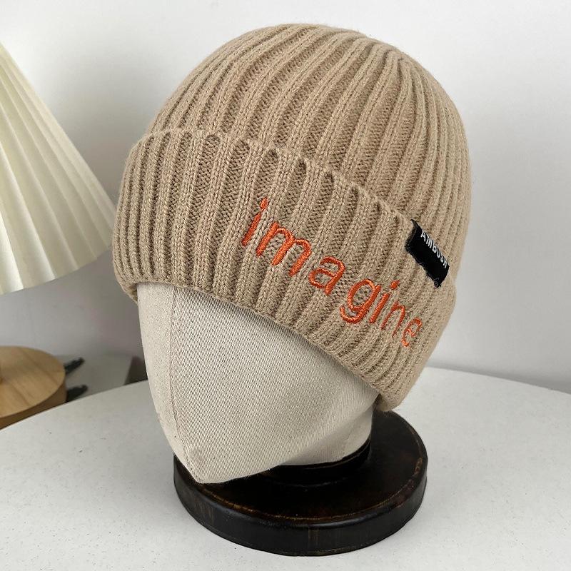 Winter Warm Wool Hat Women's Outdoor Ear Protection Labeling Knitted Cold Hat Student Cycling Morning Running Windproof Pullover Hat