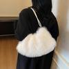 Women's Large Capacity Shoulder Bag Solid Color Plush Imitation Fur Handbag For Autumn And Winter Fashion