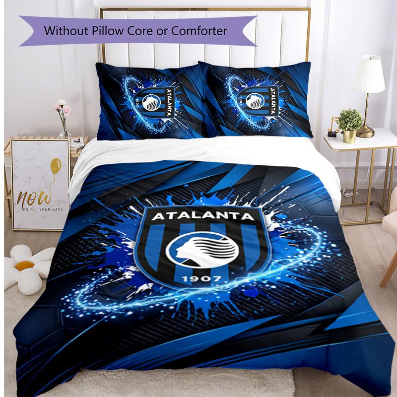 Set Biancheria da Letto Stampato 3 Pezzi Atalanta FC Traspirante Copripiumino con Federe Biancheria da Letto Decorativa per Camera da Letto Casa