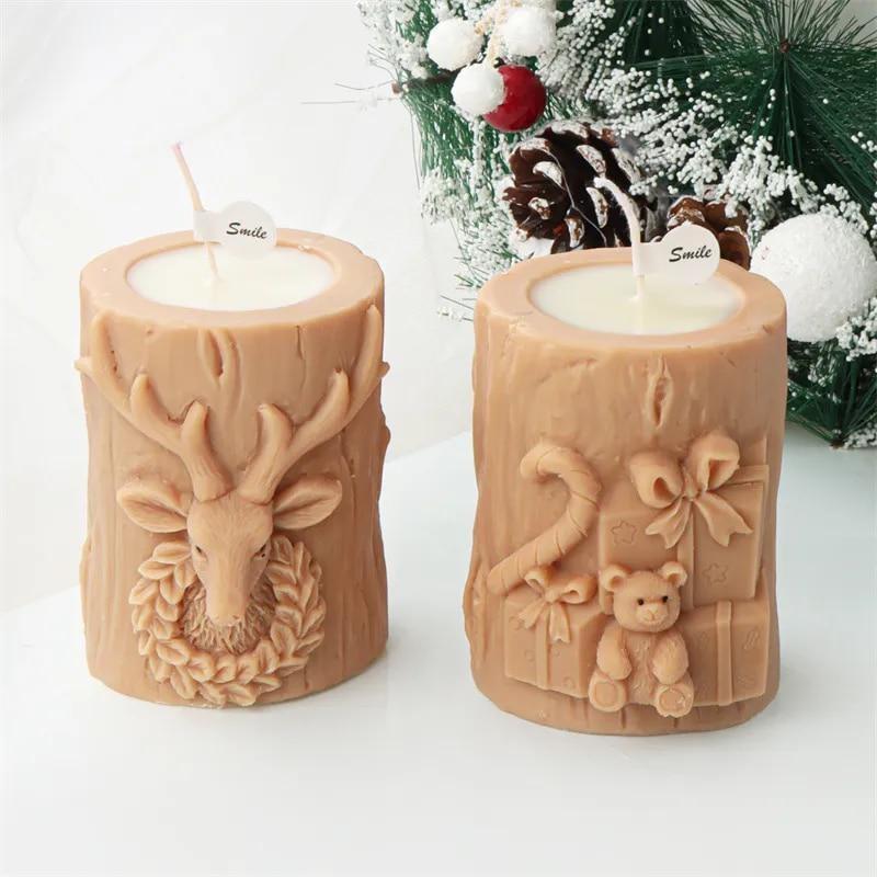 Creative 3D Tree Stump Christmas Tree Candle Silicone Mold Elk Snowman Tree Stump Silicone Mold Christmas Decoration Mold Gifts