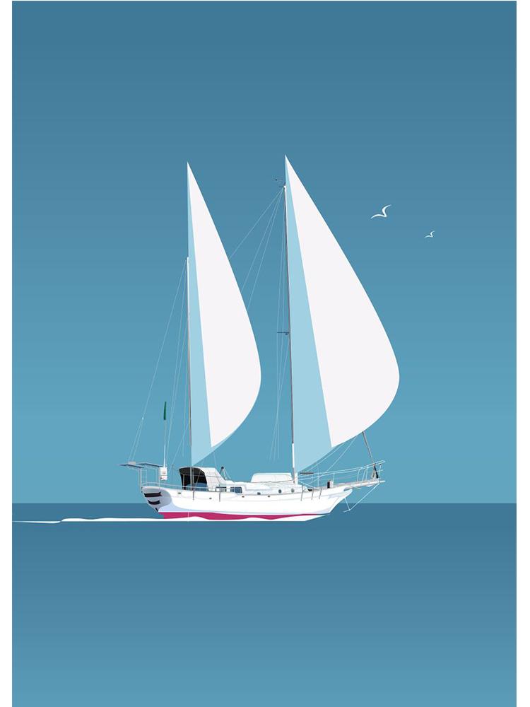 Минималистичный темно-синий парусный корабль Nautica, парусный плакат, печать на холсте, картина, парусная лодка, настенная картина, украшение для комнаты, дома, Cuadros 21x30cm No Frame