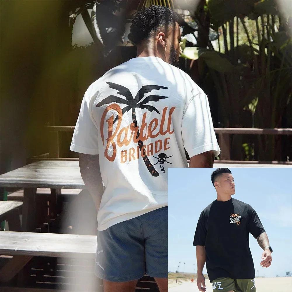 

Футболка Barbell Brigade PALM TREE TEE для фитнеса и мышц, повседневная футболка, летняя мужская спортивная футболка для тренировок, спортивная футболка унисекс, топы XXXXXL чёрный