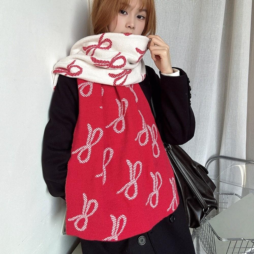 Two-sided Imitation Wool Scarf Lightweight Winter Shawl Trendy Bow Scarf  Gift