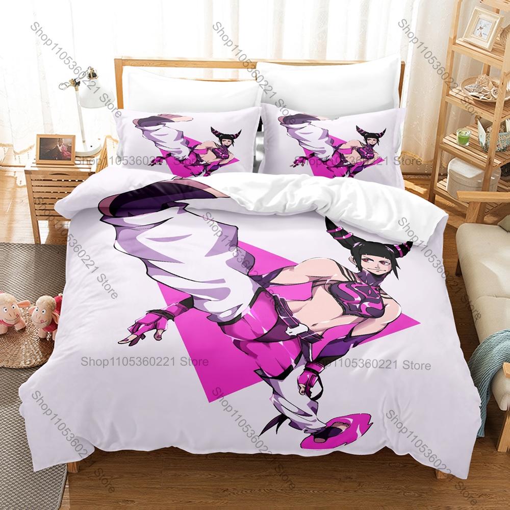 Personality Juri Han Bedding Set New Duvet Cover Pillowcase Street Fighter Game Anime Style Soft Bed Set Twin Full Queen King