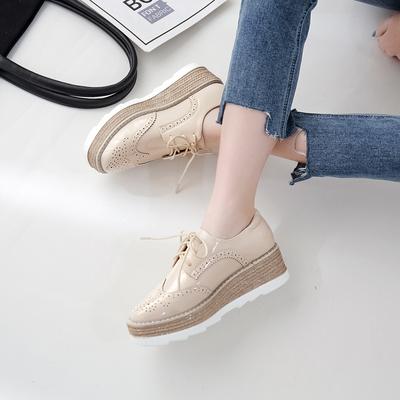 Módne kožené topánky s brogue rezbou, Britský štýl, Šnurovacie platformové balerínky, Kliny, Ležérne topánky, Preppy štýl HZB