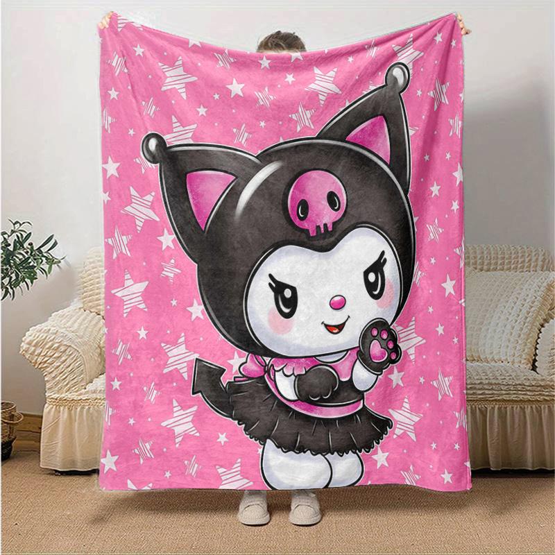 

1pc Pink Kuromi Cartoon Blanket, Cute Animal Design for Room Decor, Soft Throw Blanket Perfect as Birthday Gift, Living Room, Travel, Camping, Car Bla 130x150cm
