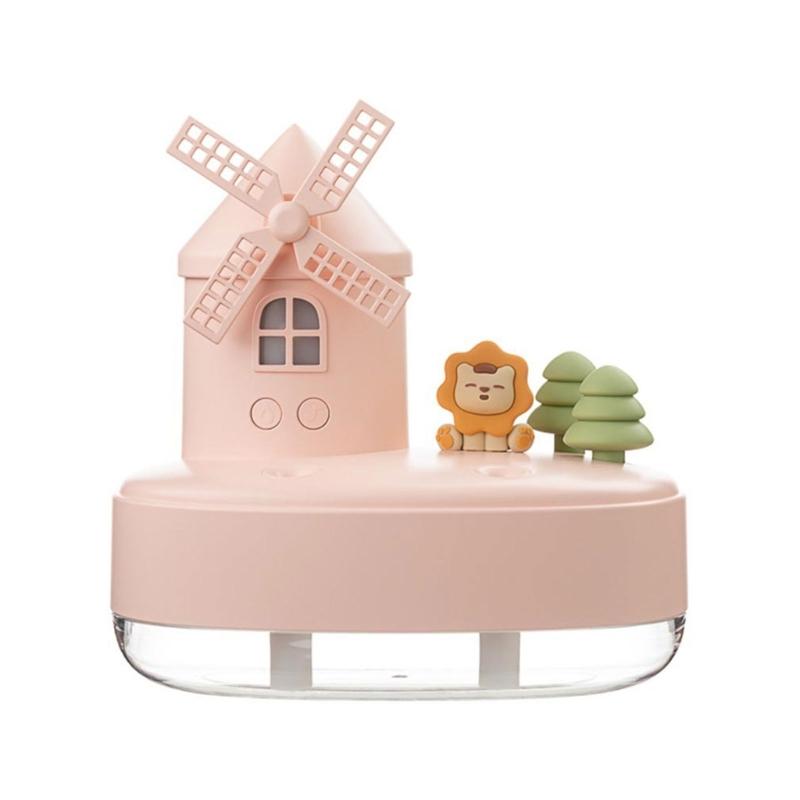 

20cc 650 мл Замок ветряной мельницы с двойной насадкой Беспроводные увлажнители воздуха Легкая музыкальная шкатулка Портативные ароматические диффузоры эфирного масла Pink