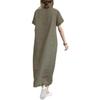 Polo Collar Cotton-Linen Short Sleeve Loose Pocket Dress