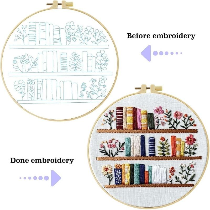 1Pc DIY Embroidery Starter Kit Cross Stitch Kits for Beginners Bookshelf Pattern