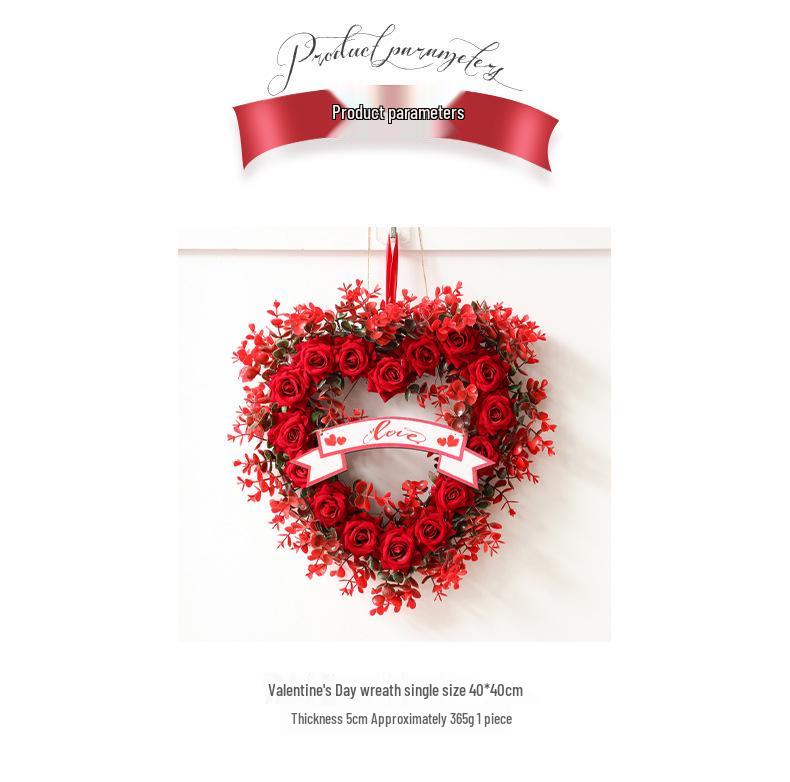 Valentine's Day & Mother's Day Red Rose Heart Wreath for Weddings & Home Decor