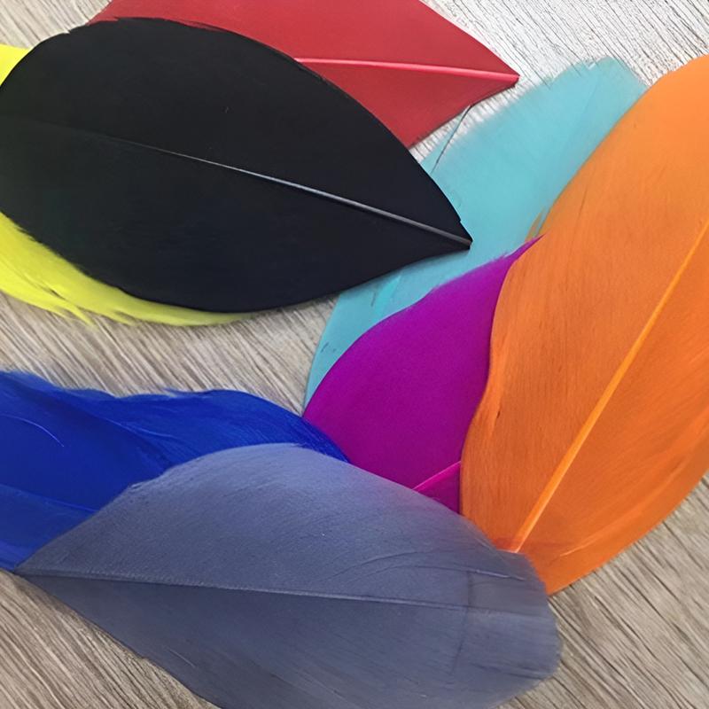 50Pcs Feathers Decoration Small 5-8Cm Mixed Colors For Crafts Clothing Red Green Hats Blue Black White Wedding Trim Piume Goose