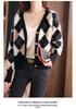 2025 Women's V-Neck Pure Wool Knit Cardigan – Autumn/Winter, Diamond Patchwork, Casual & Warm Sweater Coat