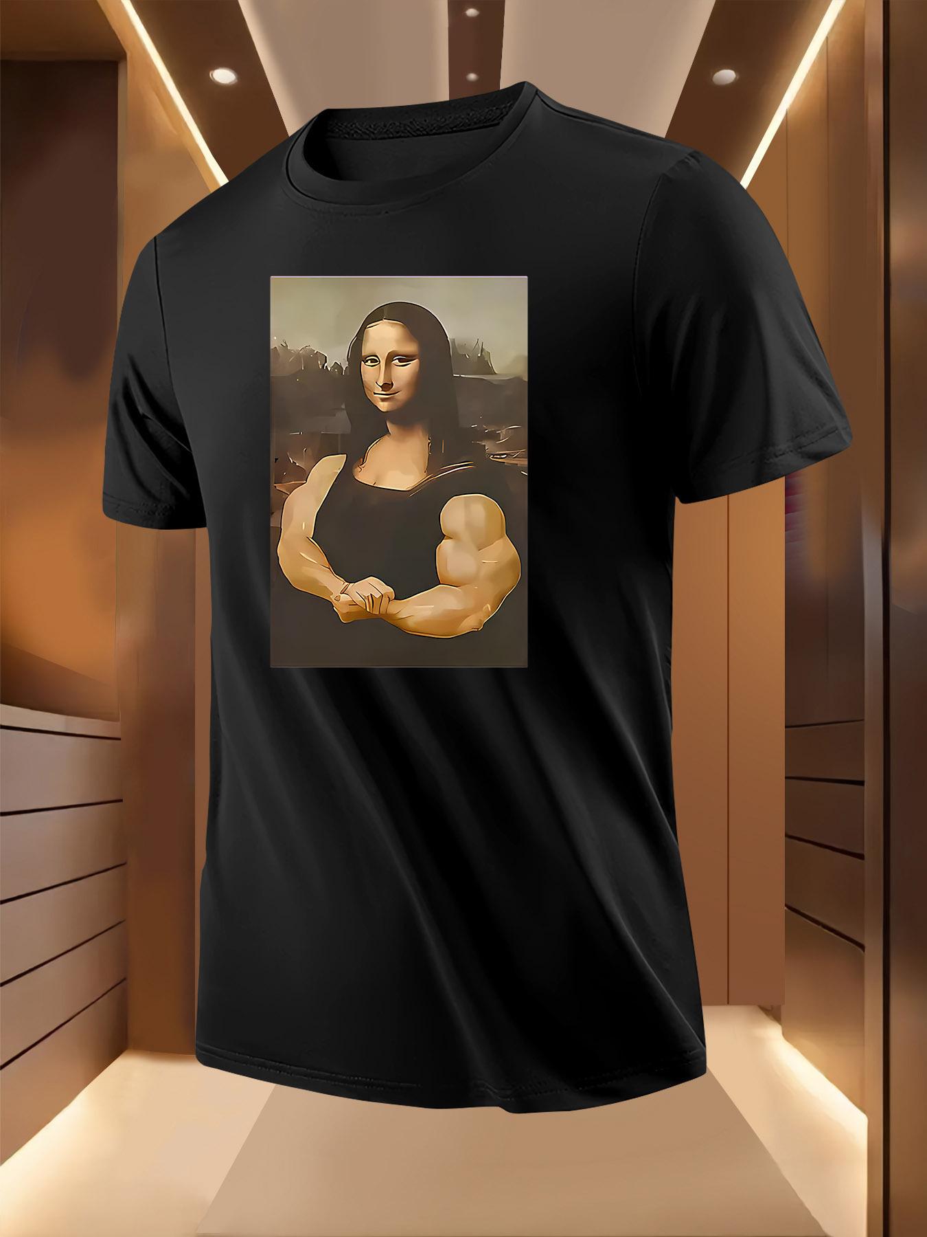 Mona Lisa Flexing Muscles Graphic Tshirt - Lightweight Br... XXXXL