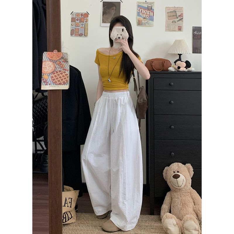 Kumikumi Idle Style New Arrival Elastic Waist Drawstring Casual Pants Women's Autumn Low Waist Loose-Fitting Mopping Pants Pants