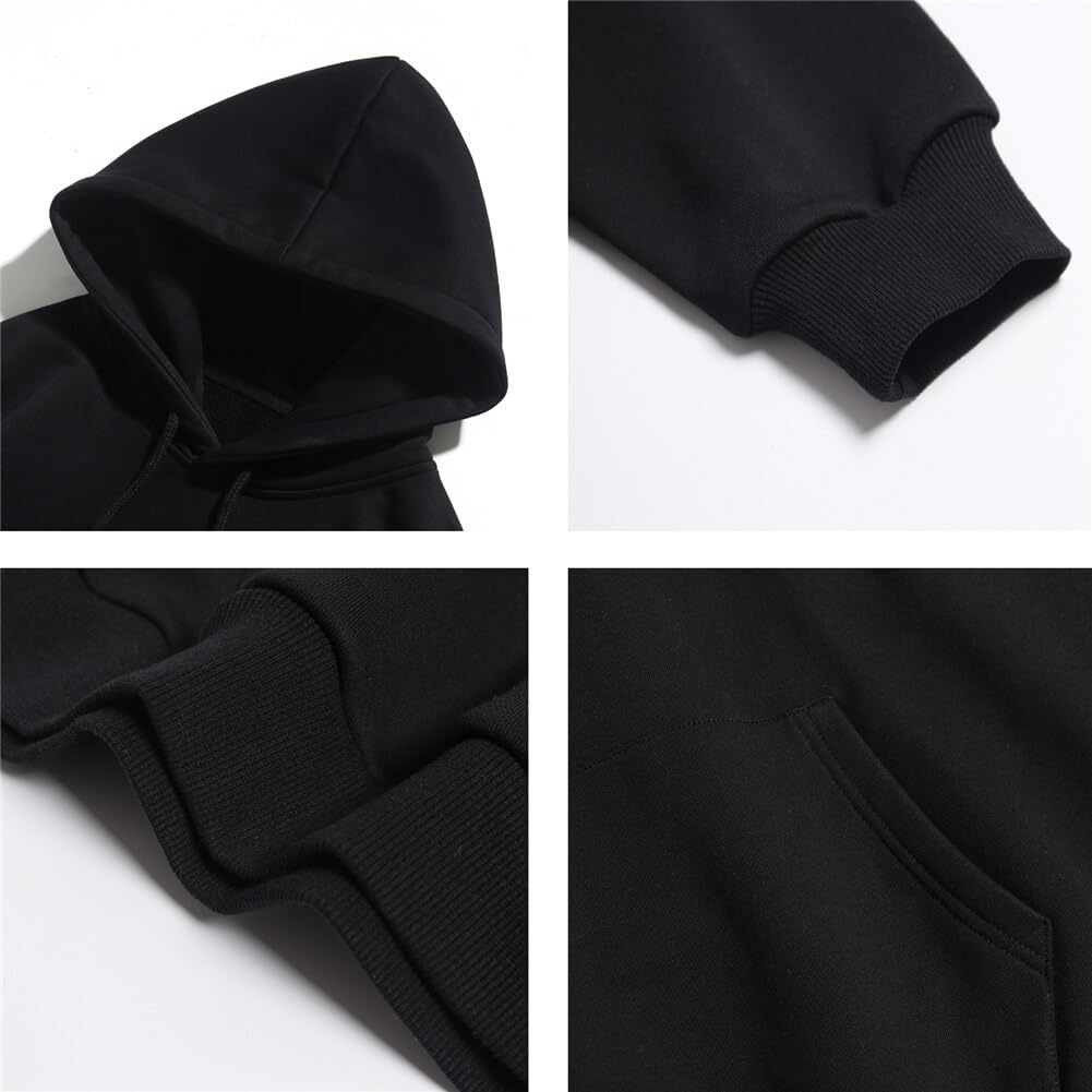 JUTAOPIN Long Sleeve Matching Men's Hoodie, Black, Simple, Casual, Stylish, Couple's Outfit, Travel, Resort, mka0345-Black-Men-XL