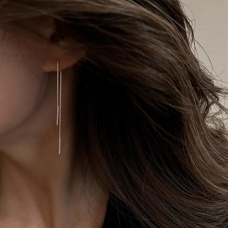 Vintage Silver Color Long Earrings Wire Tassel Chain Drop Earring Women's Ear Line Straight Hanging Earings Korean Jewelry Gifts