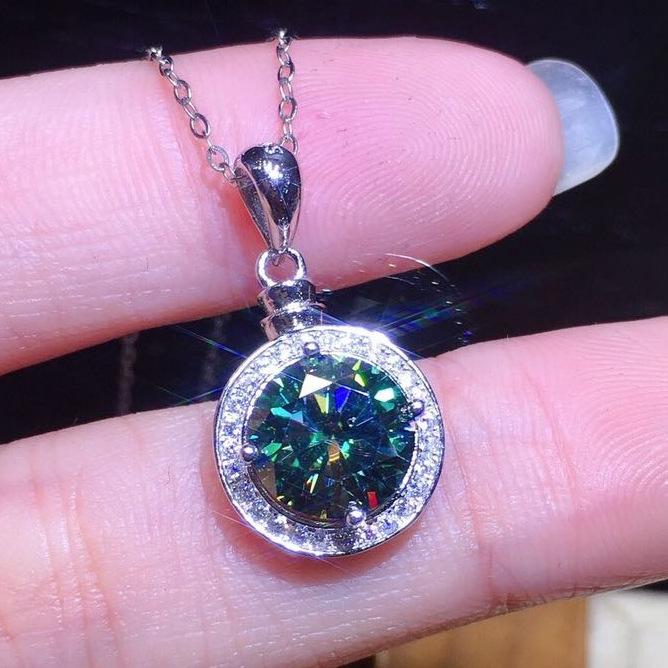 Vintage 2ct Green Moissanite Pendant 925 Sterling Silver Charm Wedding Pendants Necklace For Women Party Choker Jewelry Gift