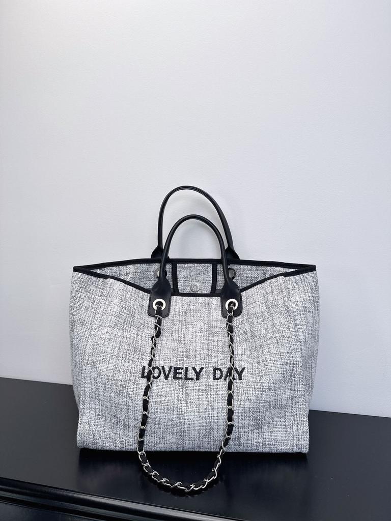Pearl embroidered beach bag canvas chain bag large capacity handbag shoulder shopping bag women's tote bag