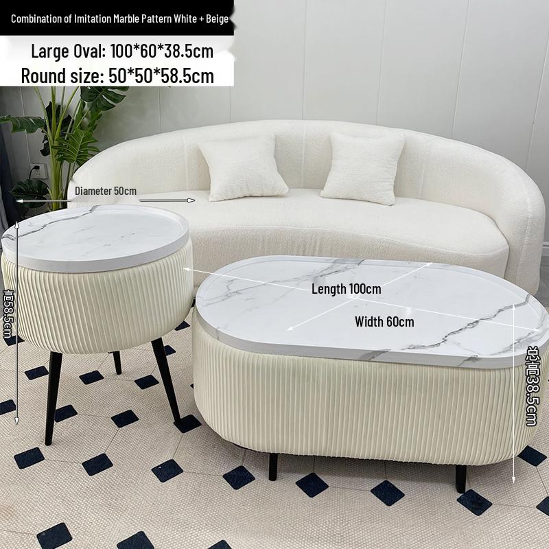 Stylish Compact Storage Combo: Round Coffee Table & Sofa Side Table Set