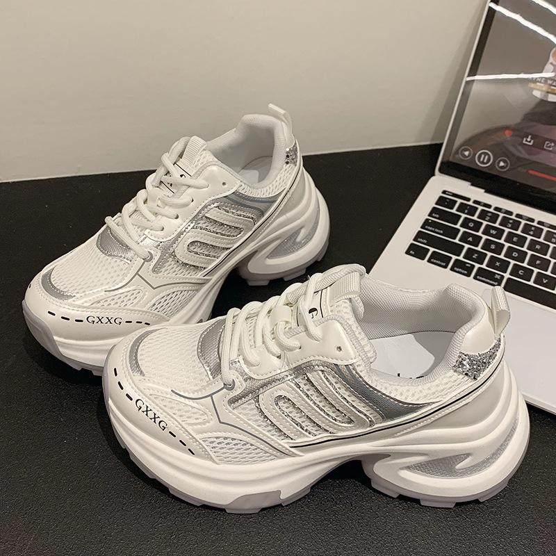 

Silver Daddy Shoes Women s 2025 New Spring and Summer Platform Shoes Explode Height Niche Casual Versatile Breathable Sneakers 35 белый