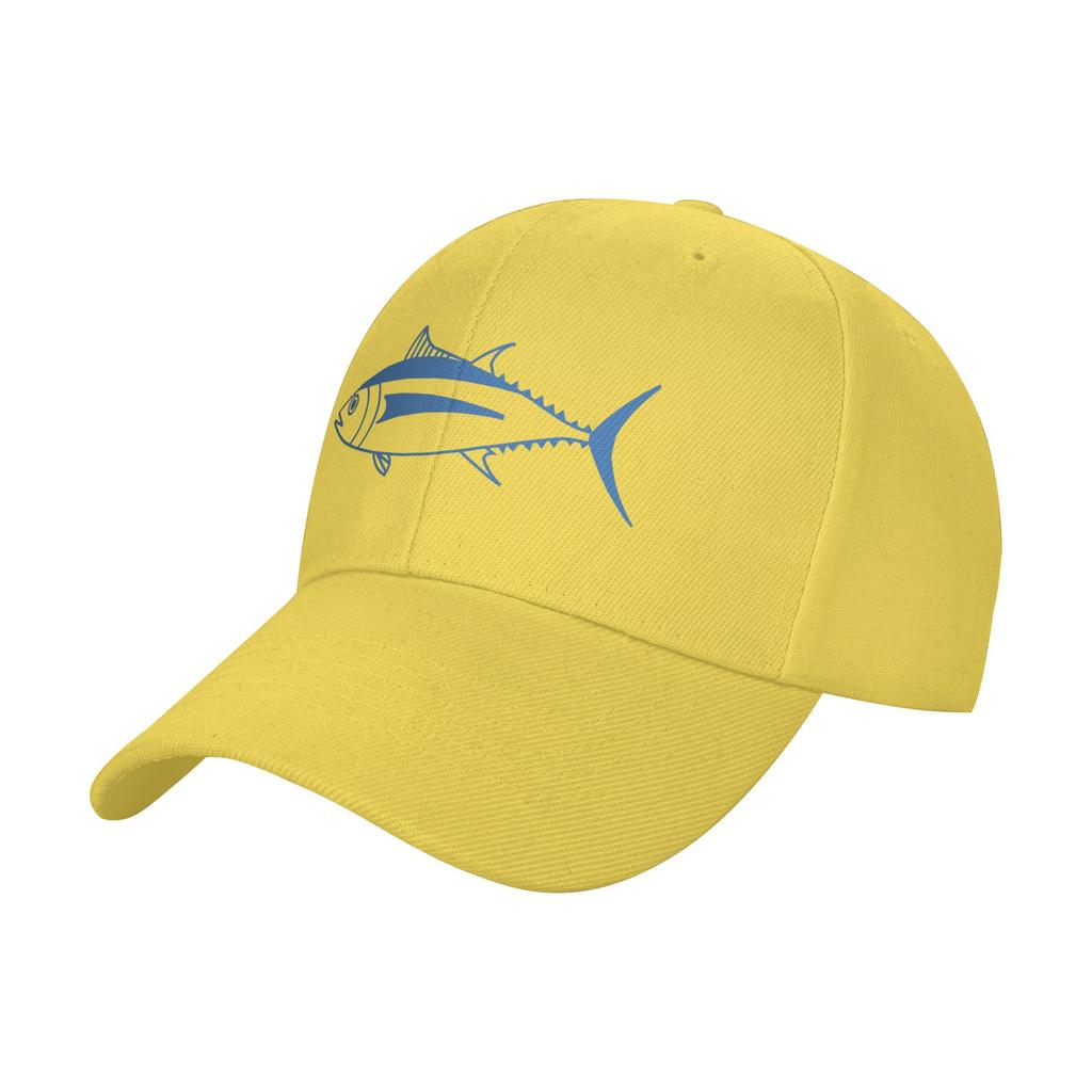 Fashion Cute Albacore Tuna Fish In Aegean Blue and White Curved Brim Baseball Cap Fashionistas Summer Cap