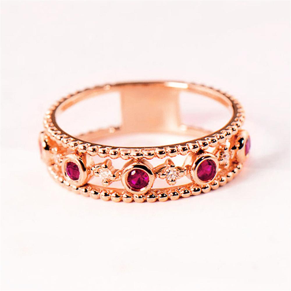 Cute Female White Red Zircon Round Stone Rose Gold Color Wedding Promise Engagement Rings For Women