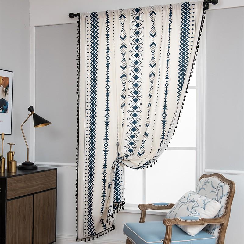 American Printed Rod Pocket Curtain Light Filtering Drapes Bedroom Balcony Premium Cotton Blend Fabric