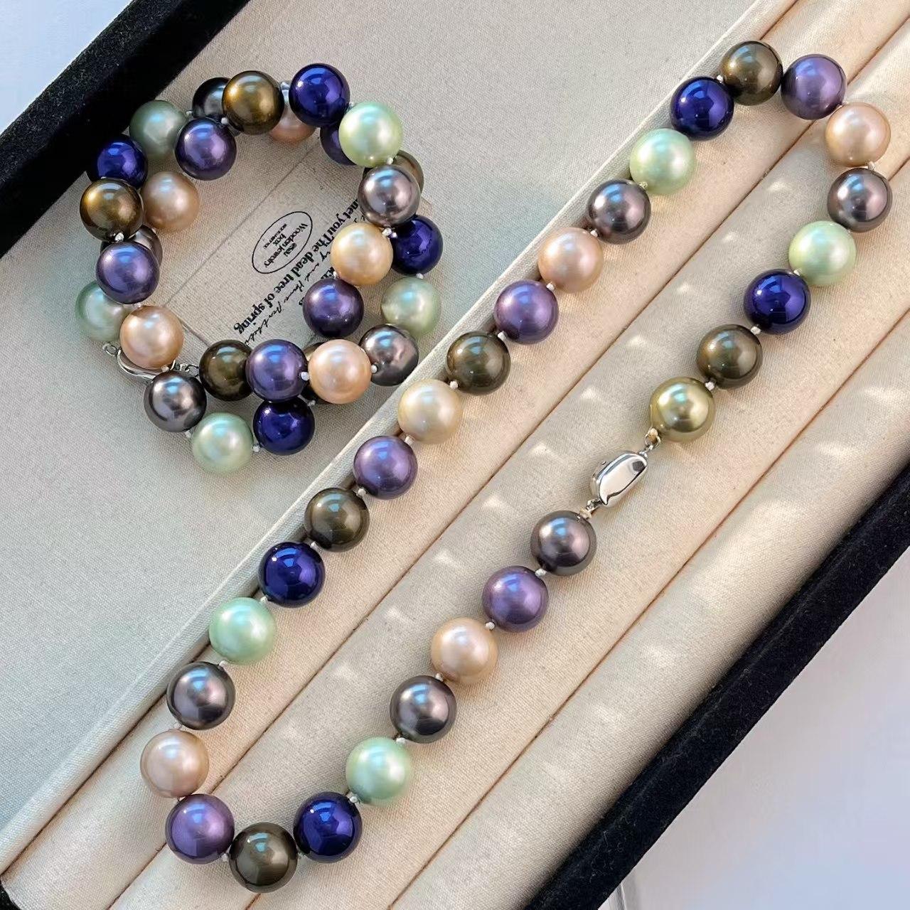

14Mm High Quality Vintage Premium Morandi Mixed Color Artificial Crystal Pearl Necklace Clavicle Chain