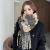 Classic Plaid Knitted Scarf Soft Women Thickened Scarf Gifts Long Tassel Neckscarf  Outdoor