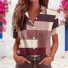 Women Plus Size Collared Neck Short Sleeve Color Block Printed Button Front Shirt
