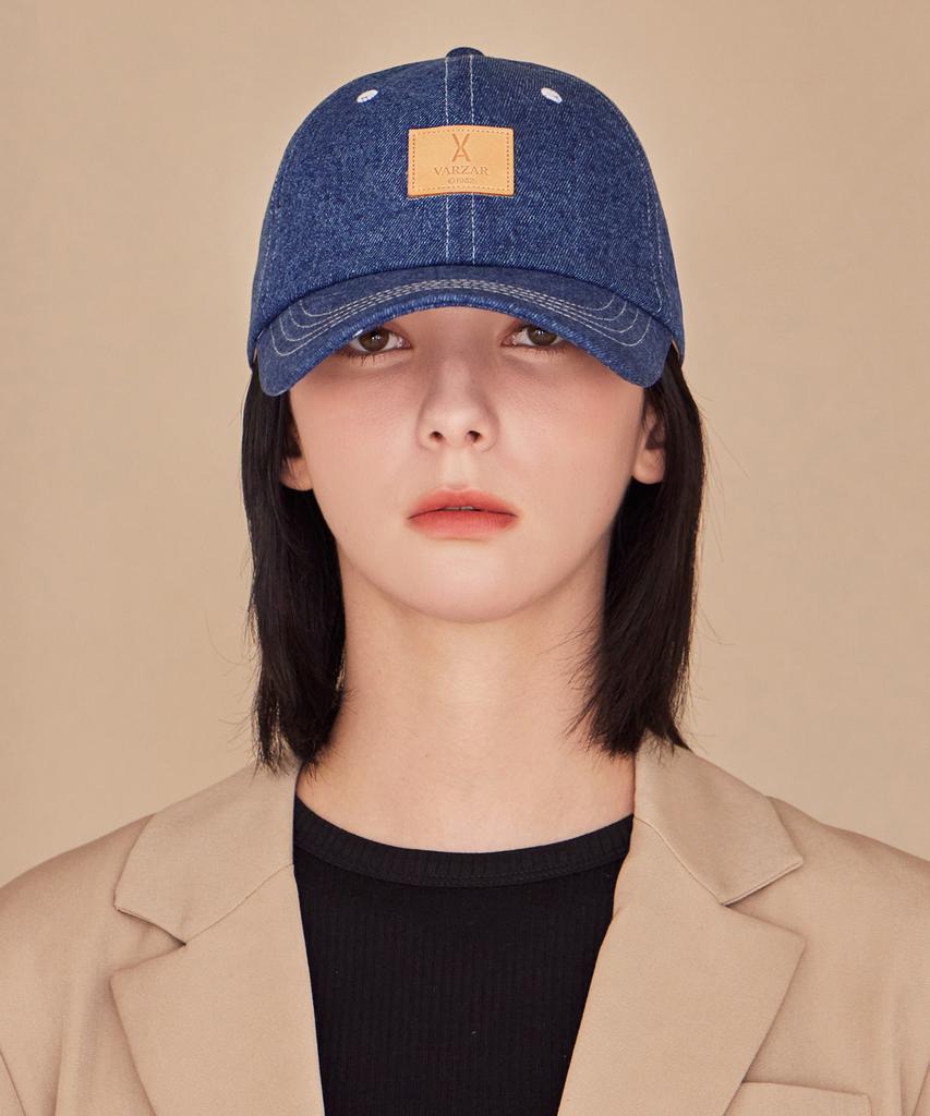 Bajal Va Square Denim Label Ball Cap Medium Blue