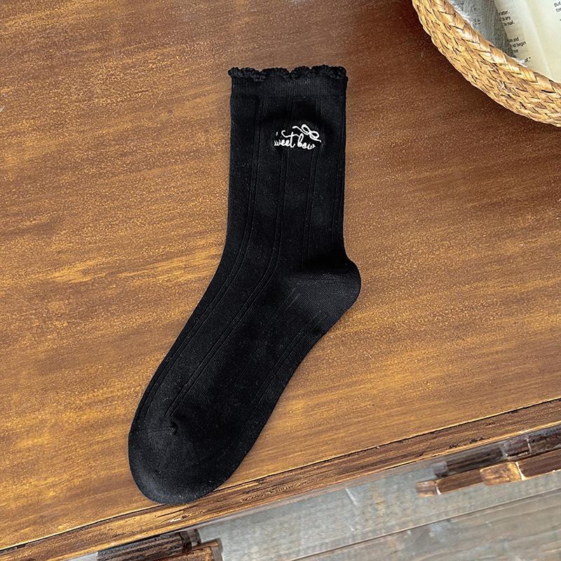 Ballet-style Socks for Women, Lace Mid-calf Socks, Autumn Sweet Bow Polka Dot Pile Socks for Women