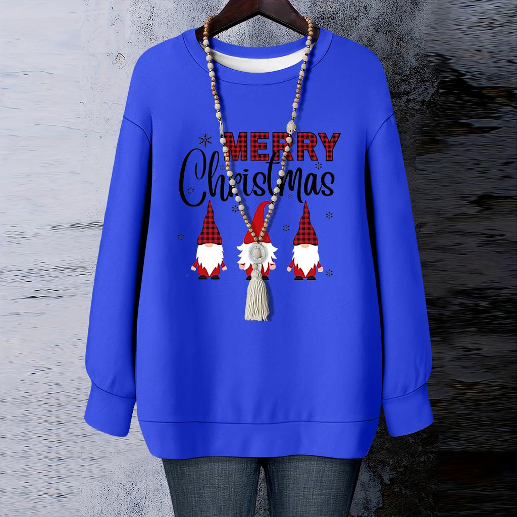 Ladies' Christmas Printed Round Neck Long Sleeved T-shirt Sweatshirt Top