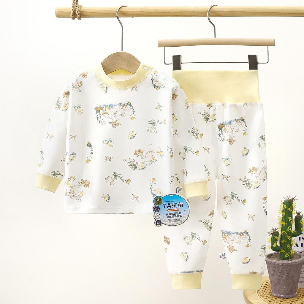 Kids Cotton High Waist Belly Protection Thermal Underwear Set For Boys And Girls Baby Autumn Long Sleeve Pants Pajamas