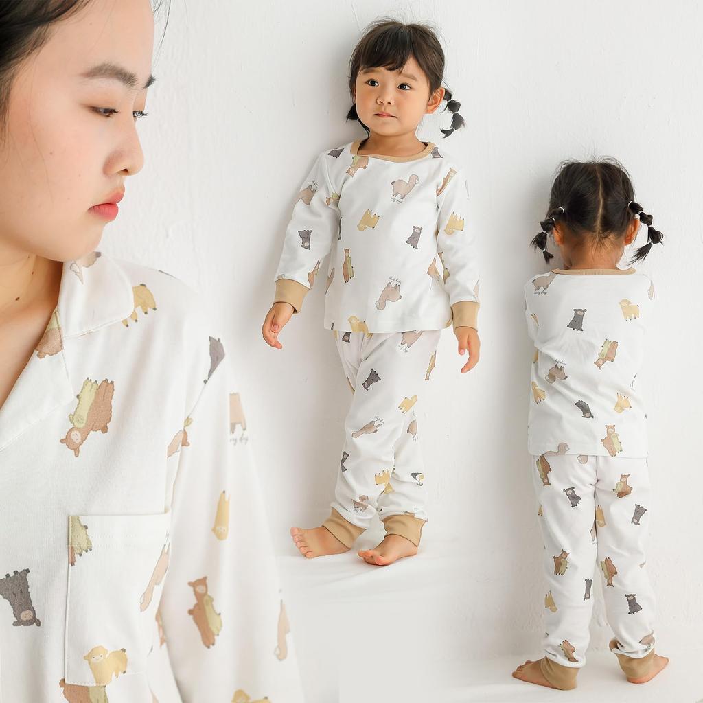 Alpaca Print Cotton Matching Pajama Set for Moms and Perfect for and Preschool One [WEAR SHOW] 100% Kids, Travel, Gifts, (JP, Alphabet, Size, White)
