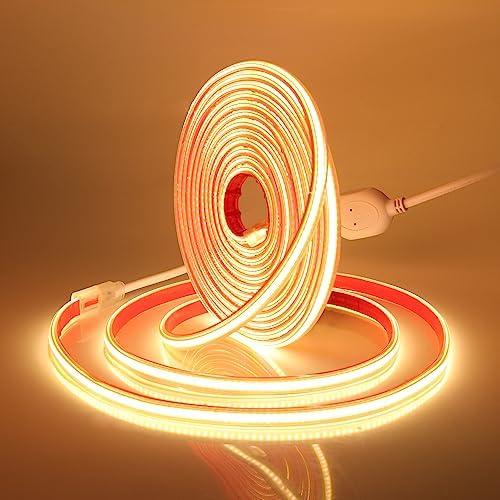 1m COB LED-Streifen Selbstklebend, 220V 288LEDs/M FCOB LED-Lichtleiste, Super Helles Warmweiß Flexibles COB LED-Band