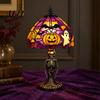 Seasonal Bedroom Decor Halloween Pumpkin Bat Table Lamp, Stained Glass Reading Light, Gothic Festive Accent Cozy Nightstand Light for Bookshelf,