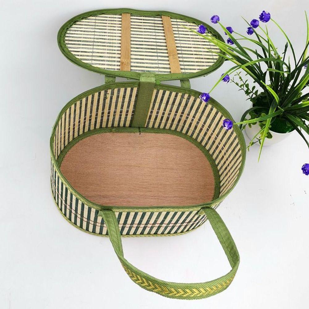 Pastoral Style Bamboo Braided Basket Handheld Sundries Snacks Basket for Home