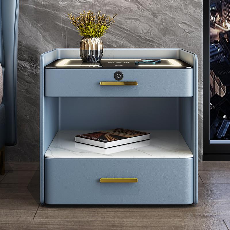 Light luxury solid wood bedside table multi-functional complete three-color lamp wireless charging password lock audio cabinet