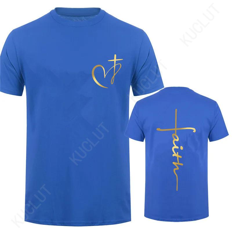 Heart Cross Print Christian T-shirt for Men Clothes Jesus Faith Male T-shirts Summer Plus Size Tee Shirt Oversized Clothing Tops
