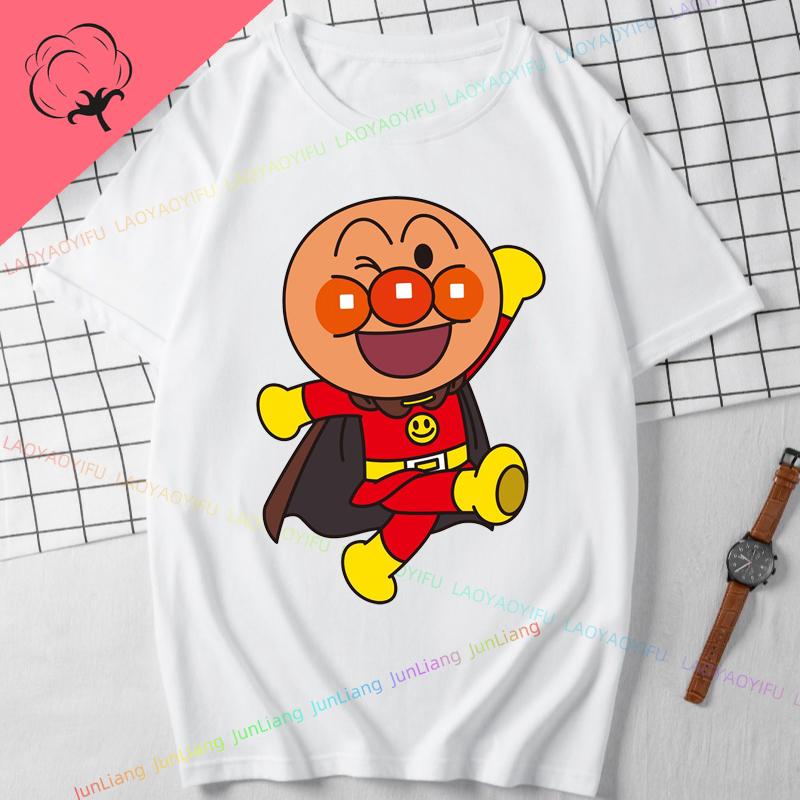 Cute Anpanman Cartoon Tee Unisex Double Sided Graphic TShirt for Men Women Kids Harajuku Style Oversized Cotton Top