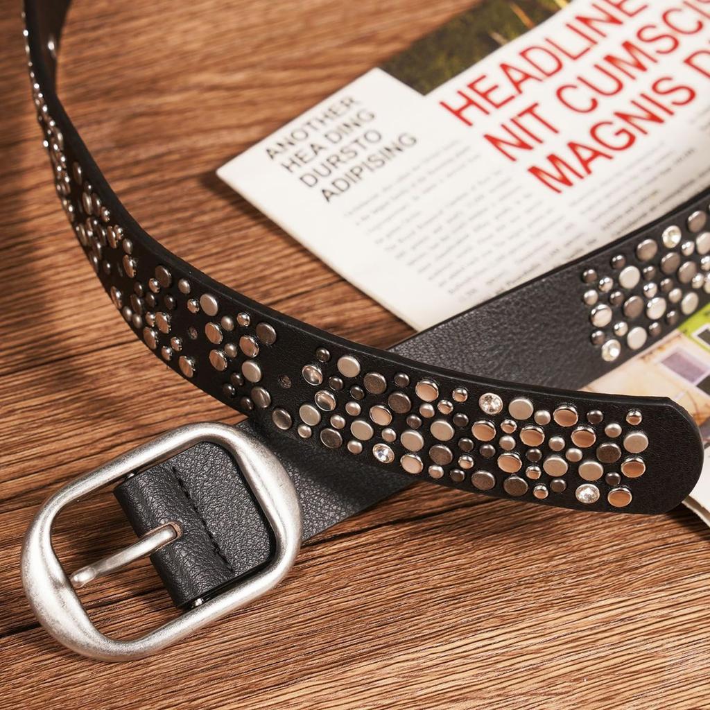 [Lamerry] Studded Belt, Punk Street Style, Stylish Buckle, American Casual, Biker, Thick, Military, Men's & Women's, Black, 112cm